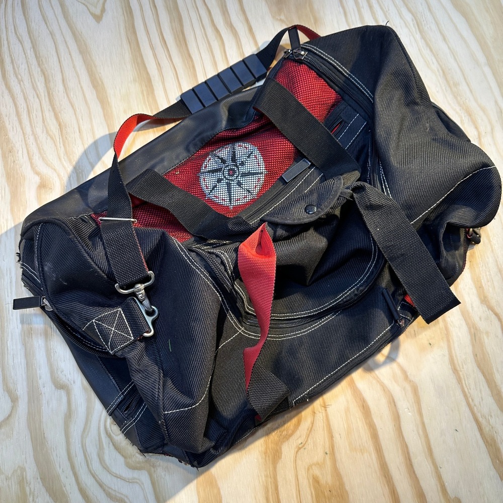 Unbranded Large y2k Duffle Bag Black Red Canvas Tactical Gym Travel Weekend Bag